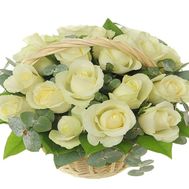 White roses in a basket for a wedding