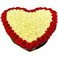 Big heart of 151 red and white roses