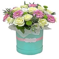A bouquet of flowers in a box