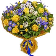Bouquet of irises, alstromeria and roses