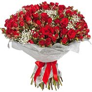 Bouquet of red roses bush with gypsophila