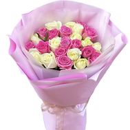 25 white and pink roses