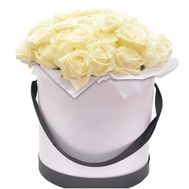Composition of white roses in a box