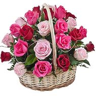 Basket of flowers for the anniversary of roses
