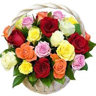 Basket of roses of different colors