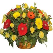 Basket of yellow and red flowers
