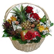 Basket with flowers and fruits