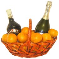 Basket of champagne, liqueur and tangerines