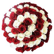 Red white bouquet of imported roses