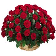 Red roses in the basket of a man for an anniversary