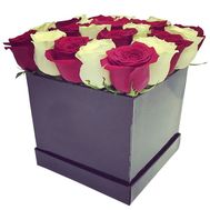 Square box with white and red roses