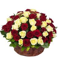 Mix of white and red roses basket