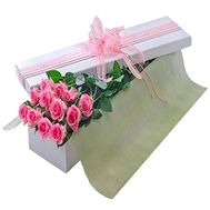 Pink roses in a long box