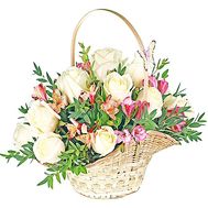 Roses and alstroemerias in the basket