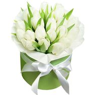21 white tulips in a box