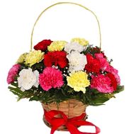 Multicolored carnations in a basket