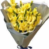 Beautiful bouquet of yellow gladiolus in a package