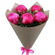 Bouquet of 5 bright pink peonies