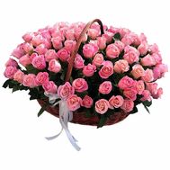 101 peach roses in a basket