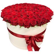 A bouquet of 101 red roses in a box