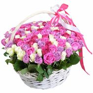 A basket of 101 roses of different colors