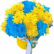 Blue-yellow bouquet in a box