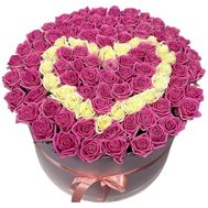 Heart-shaped roses in a box