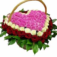 Roses in the shape of a heart in a basket