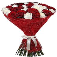 37 red and white roses