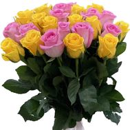 29 pink and yellow roses