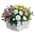 Composition of cluster roses in pots in a basket