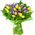 Yellow tulips with blue irises in a bouquet