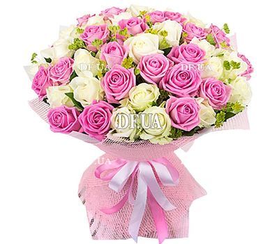 65 white and pink roses