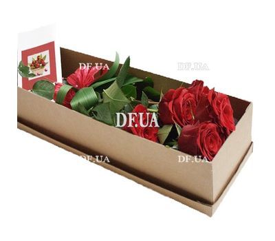 5 roses with a bow in the box