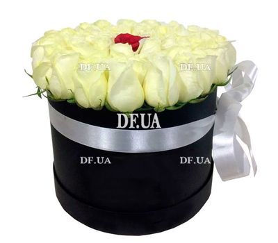 White roses and one red in a box