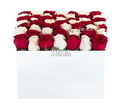 Red white roses in a box