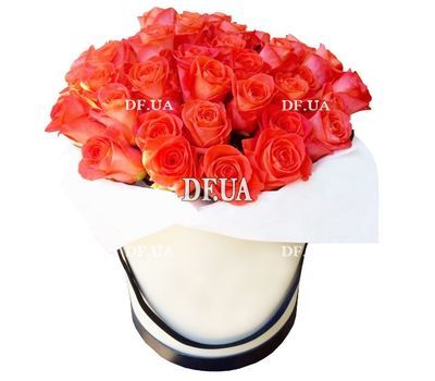 Orange roses in a round box