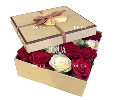 Multicolored roses in a box