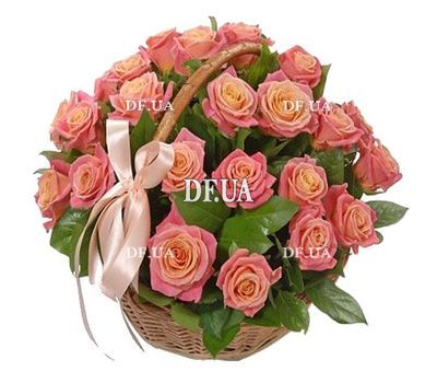 21 roses in a basket with a bow