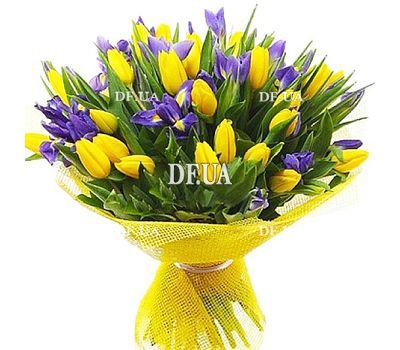 Bouquet of irises and tulips