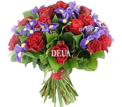 Bouquets of irises and roses