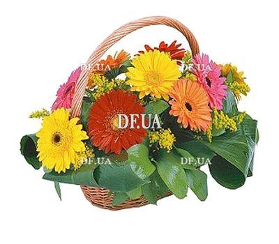 Basket of flowers from multi-colored gerberas