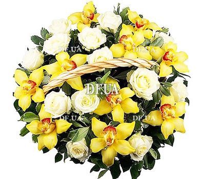 Basket of orchids and roses