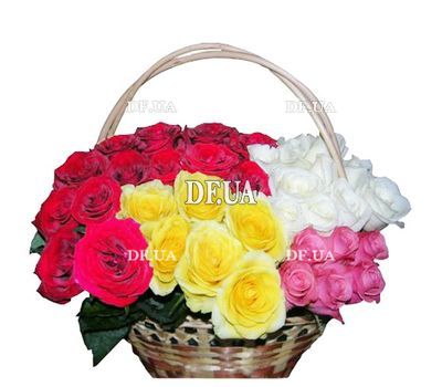 Basket of different roses - Rainbow