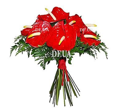 Red anthurium in bouquet
