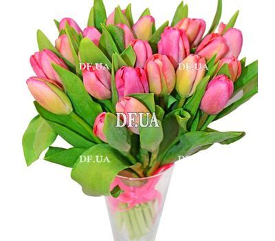 Bouquet of red tulips with ribbon