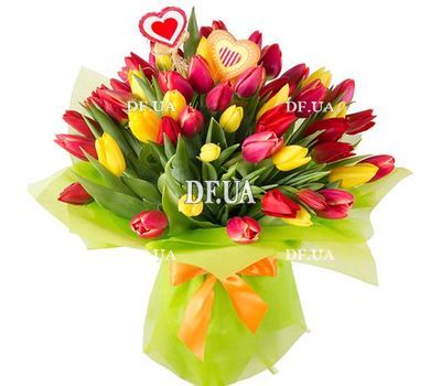 Bouquet of multicolored tulips
