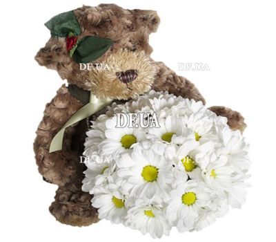 Bear with a bouquet of flowers