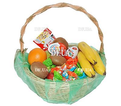 Gift basket with sweets and fruits