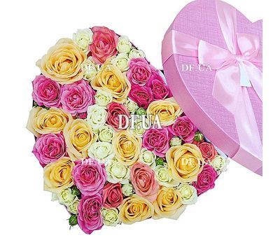 A bouquet of roses in a box
